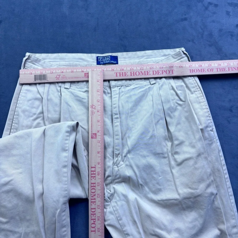 Polo Ralph Lauren Andrew Pant Mens 35x30 Khaki Tan Pleated Cuffed Cotton Chinos